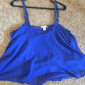 Blue flowy crop top with lace straps
